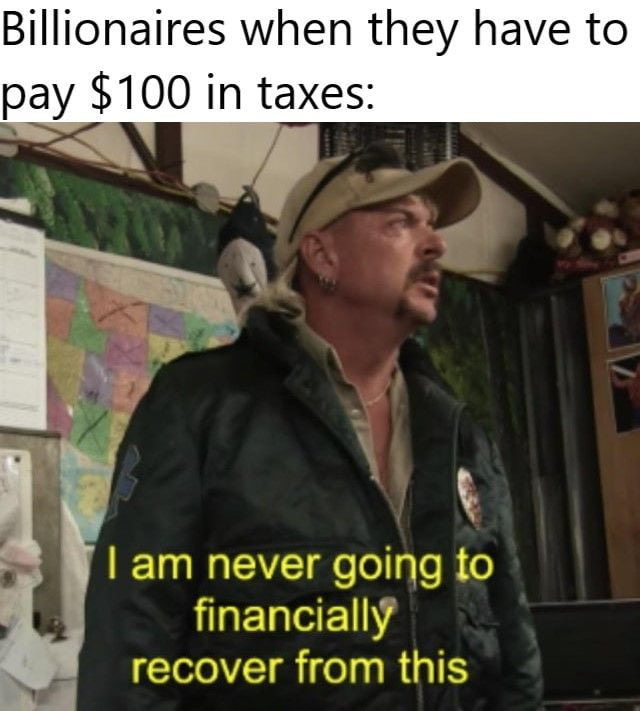 tiger king I'll never financially recover from this meme - Billionaires when they have to pay $100 in taxes I am never going to financially recover from this