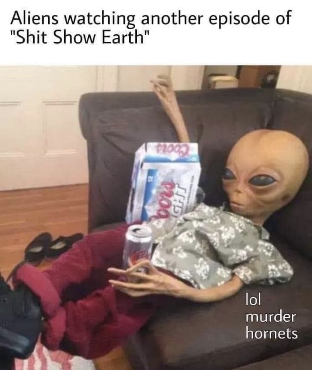 suicidal millennials meme - Aliens watching another episode of "Shit Show Earth" 2002 mog lol murder hornets
