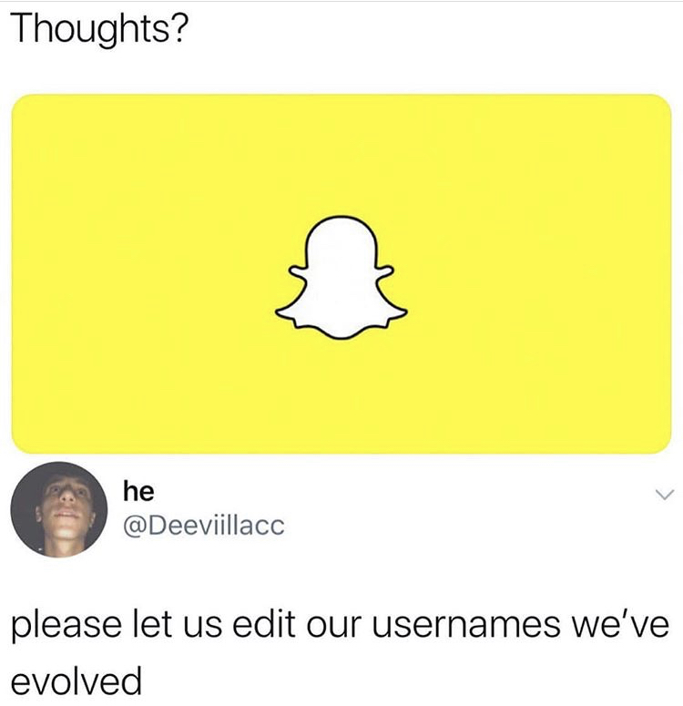 snapchat - Thoughts? he please let us edit our usernames we've evolved