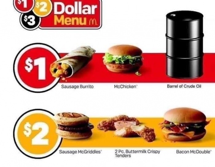mcdonalds dollar menu - 2 Dollar Menum $3 $1 Sausage Burrito McChicken Barrel of Crude Oil $2. Sausage McGriddles 2 Pc, Buttermilk Crispy Tenders Bacon McDouble