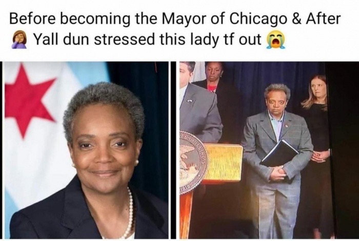 chicago mayor meme before and after - Before becoming the Mayor of Chicago & After Yall dun stressed this lady tf out Nant Slon