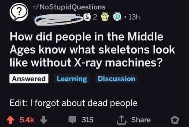 How did people in the Middle Ages know what skeletons look without Xray machines? - I forgot about dead people