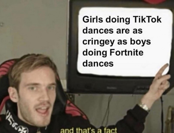 Girls doing TikTok dances are as cringey as boys doing Fortnite dances and that's a fact - pew die pie