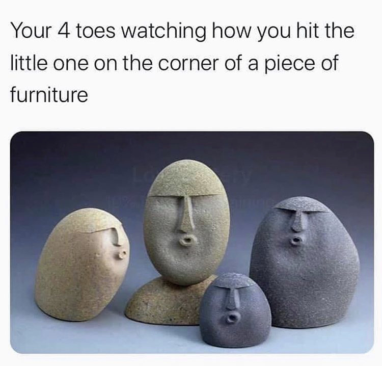 oof stones meme - Your 4 toes watching how you hit the little one on the corner of a piece of furniture