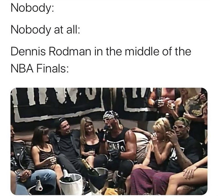 photo caption - Nobody Nobody at all Dennis Rodman in the middle of the Nba Finals