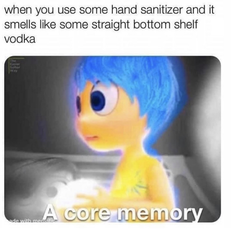 hand sanitizer core memory meme - when you use some hand sanitizer and it smells some straight bottom shelf vodka Cast Sotter Wor A core memory ade