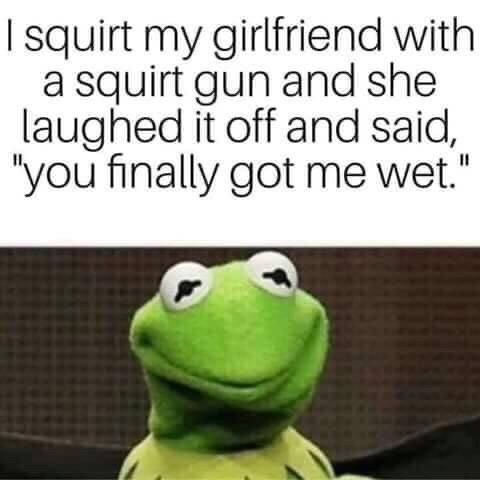 sex memes - I squirt my girlfriend with a squirt gun and she laughed it off and said, "you finally got me wet."