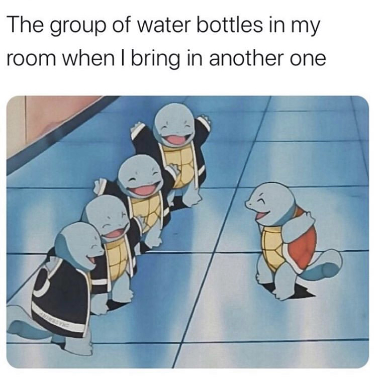 water bottles meme - The group of water bottles in my room when I bring in another one