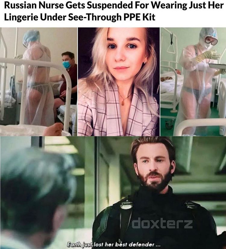 earth just lost her best defender meme - Russian Nurse Gets Suspended For Wearing Just Her Lingerie Under SeeThrough Ppe Kit doxterz Earth just lost her best defender ...
