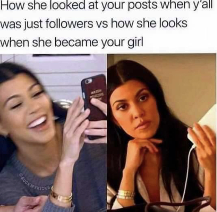 selfie - How she looked at your posts when y'all was just ers vs how she looks when she became your girl Suck Otkicks