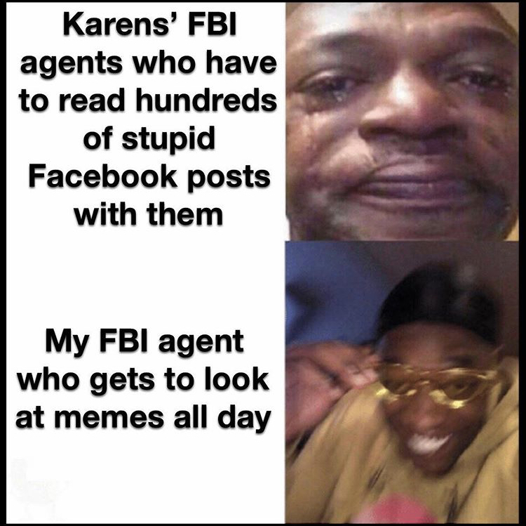 high school memes - Karens' Fbi agents who have to read hundreds of stupid Facebook posts with them My Fbi agent who gets to look at memes all day