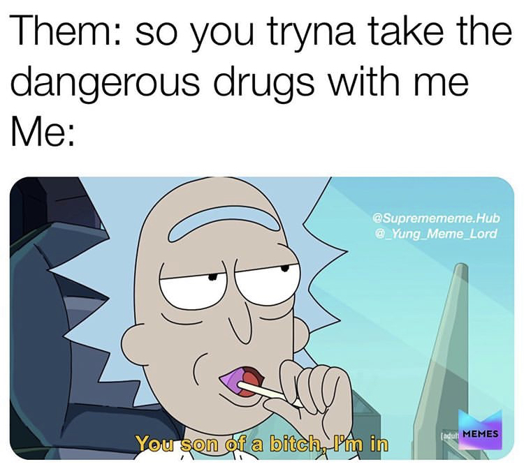 funny memes 2020 - Them so you tryna take the dangerous drugs with me Me .Hub > adul Memes You son of a bitch, im in