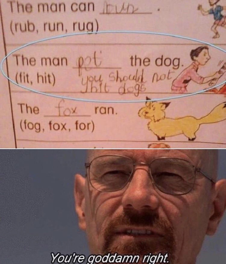 you re goddamn right breaking bad - The man can be rub, run, rug you should not The man pel the dog. fit, hit Ubit de The fox ran fog, fox, for You're goddamn right.