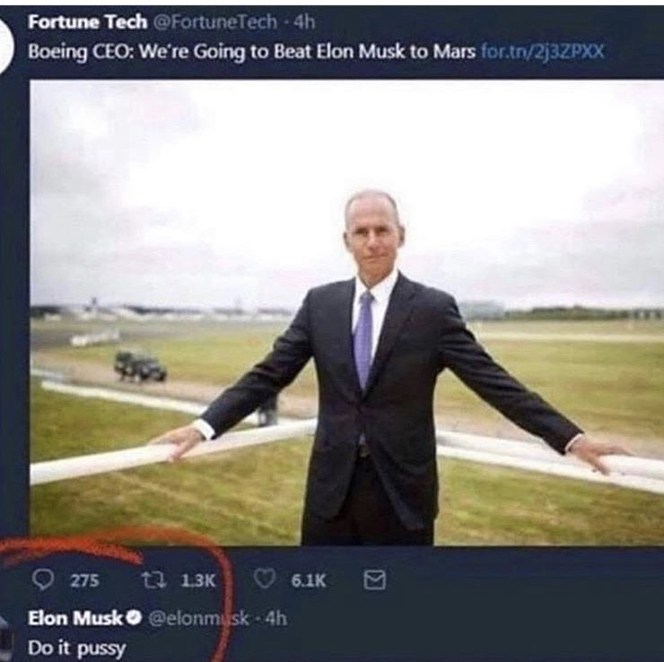elon musk boeing twitter - Fortune Tech 4h Boeing Ceo We're Going to Beat Elon Musk to Mars for.to2j3ZPXX 275 1 Elon Musk 4h Do it pussy