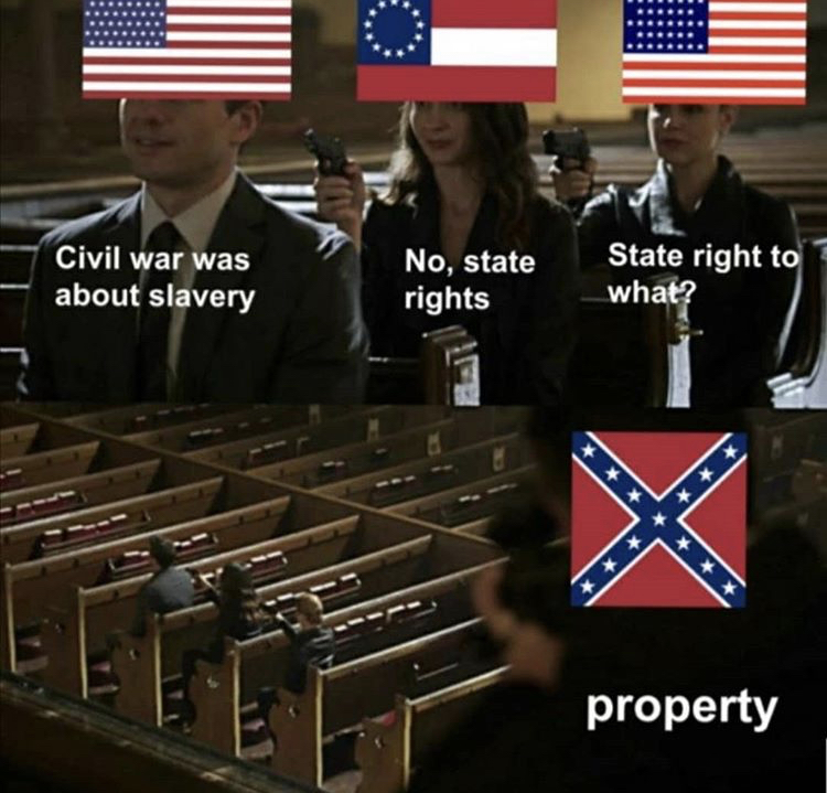 three people shooting meme - Civil war was about slavery No, state rights State right to what? property