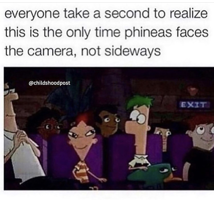 everyone take a second to realize this is the only time phineas faces the camera, not sideways