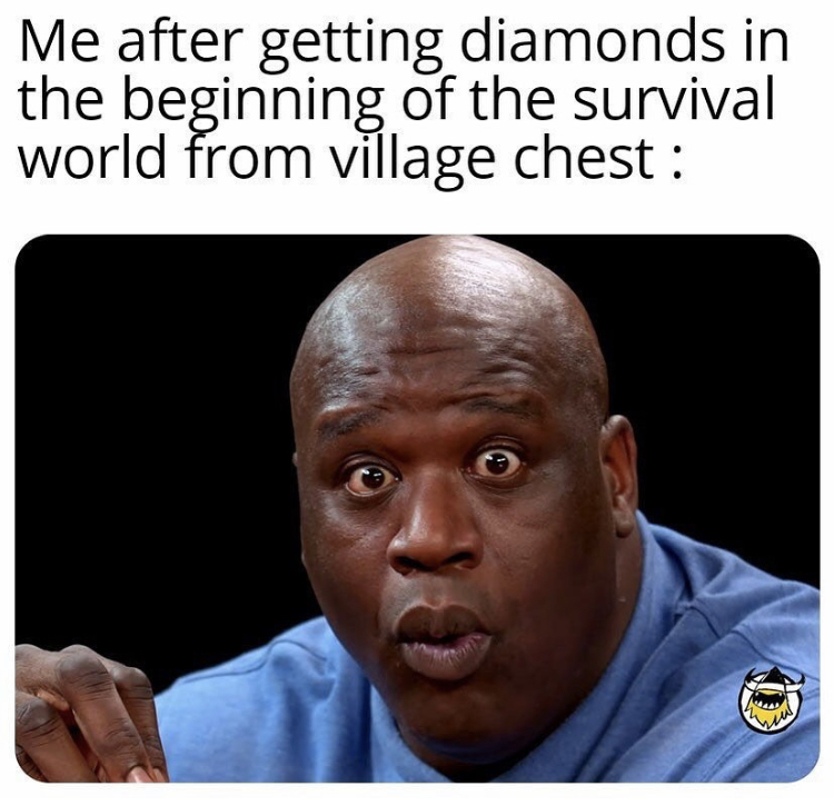 shaquille o neal meme - Me after getting diamonds in the beginning of the survival world from village chest