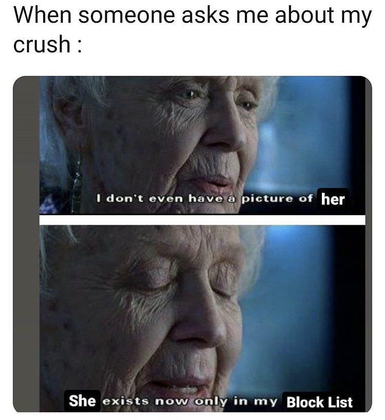 saddest movie quotes - When someone asks me about my crush I don't even have a picture of her She exists now only in my Block List