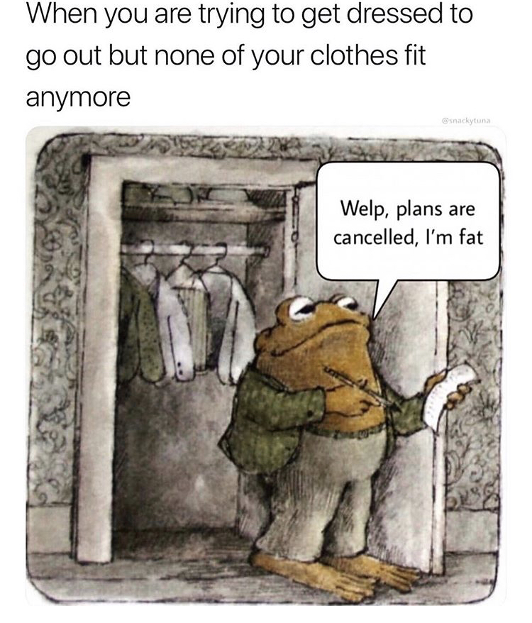 fat clothes meme - When you are trying to get dressed to go out but none of your clothes fit anymore Welp, plans are cancelled, I'm fat