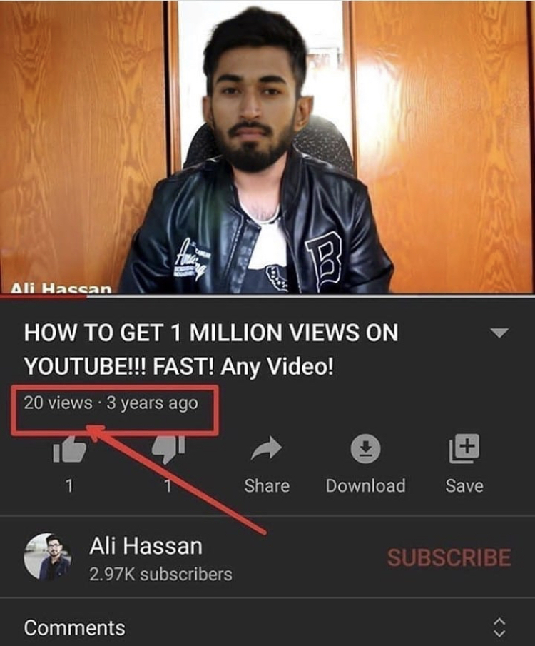 photo caption - B Ali Haccan How To Get 1 Million Views On Youtube!!! Fast! Any Video! 20 views 3 years ago Download Save Ali Hassan subscribers Subscribe