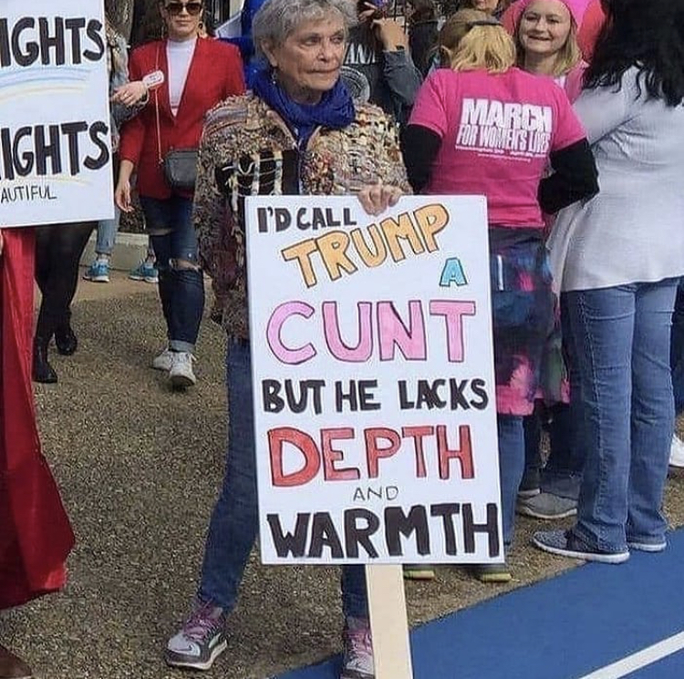 funny trump protest signs - Ights Ights March Purwokerlis Autiful I'D Call Trump A Cunt But He Lacks Depth Warmth And