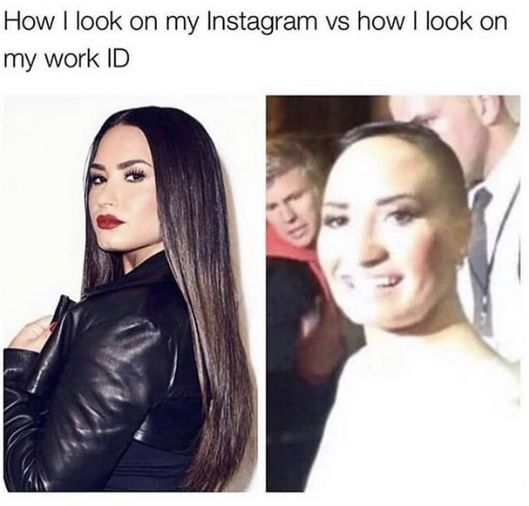 demi lovato 2018 - How I look on my Instagram vs how I look on my work Id