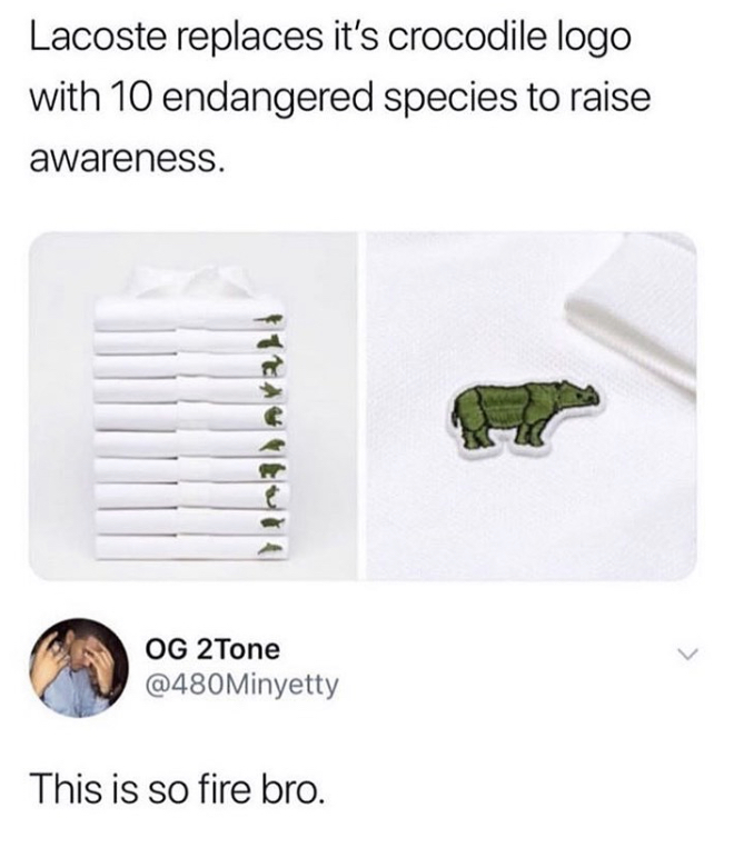 lacoste animales - Lacoste replaces it's crocodile logo with 10 endangered species to raise awareness. Og 2 Tone Minyetty This is so fire bro.