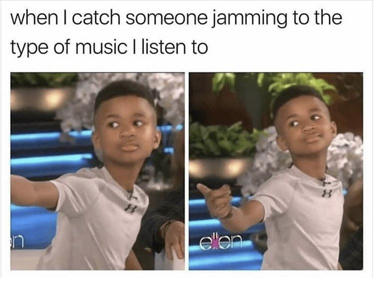 slept on song meme - when I catch someone jamming to the type of music I listen to elon