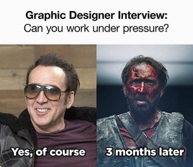 nicolas cage 2018 - Graphic Designer Interview Can you work under pressure? Yes, of course 3 months later