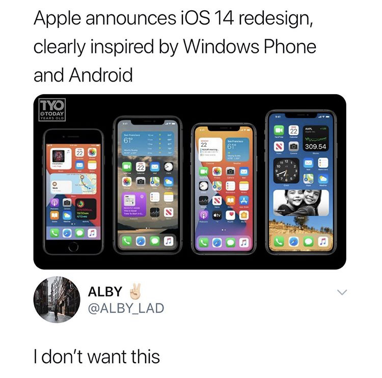 Apple announces iOS 14 redesign, clearly inspired by Windows Phone and Android