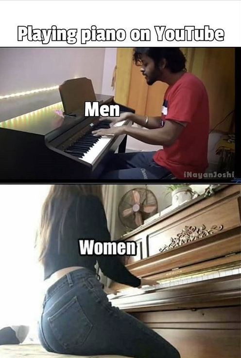 Playing piano on YouTube Men Women