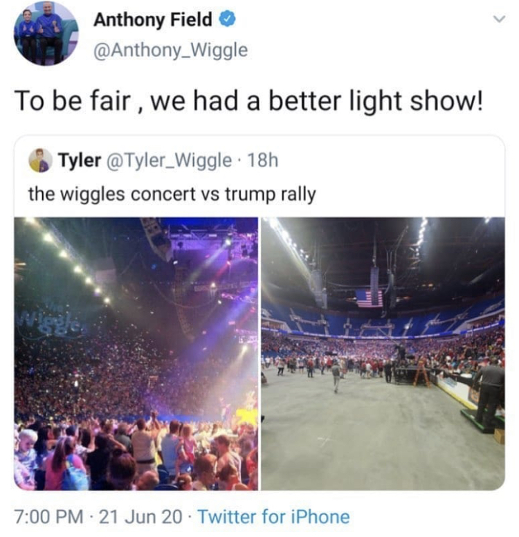 To be fair, we had a better light show! - the wiggles concert vs trump rally