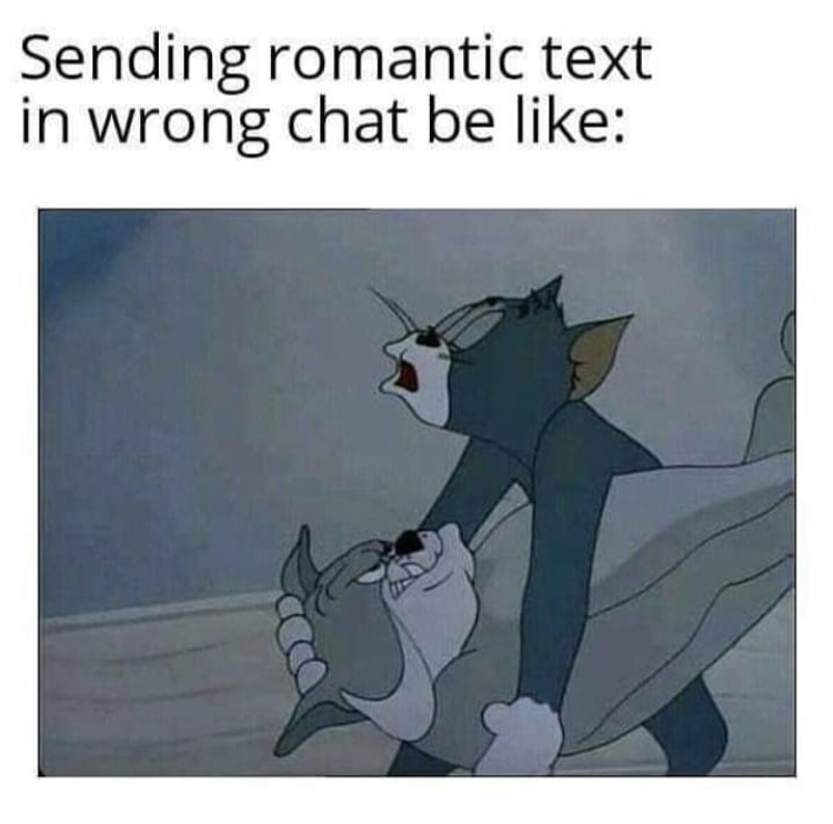 cartoon - Sending romantic text in wrong chat be