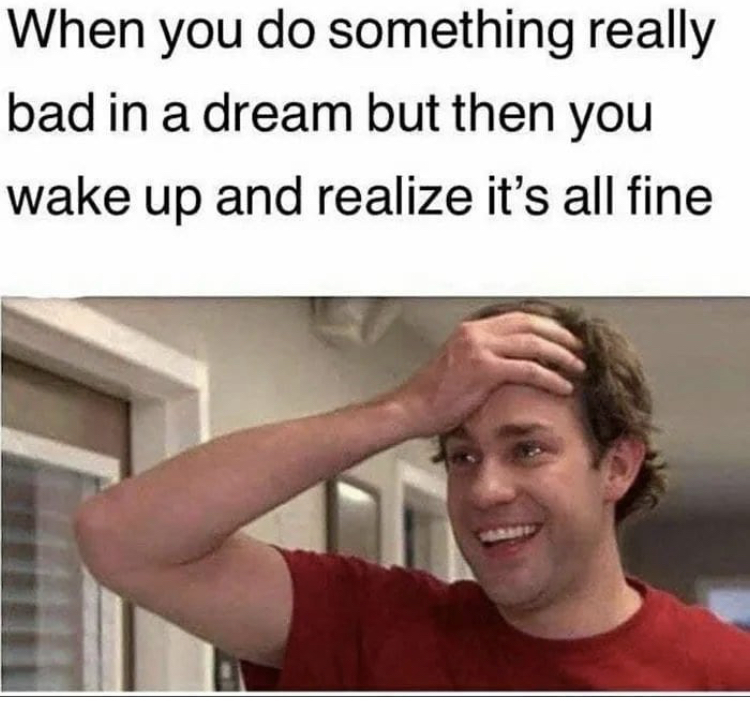 dream memes - When you do something really bad in a dream but then you wake up and realize it's all fine