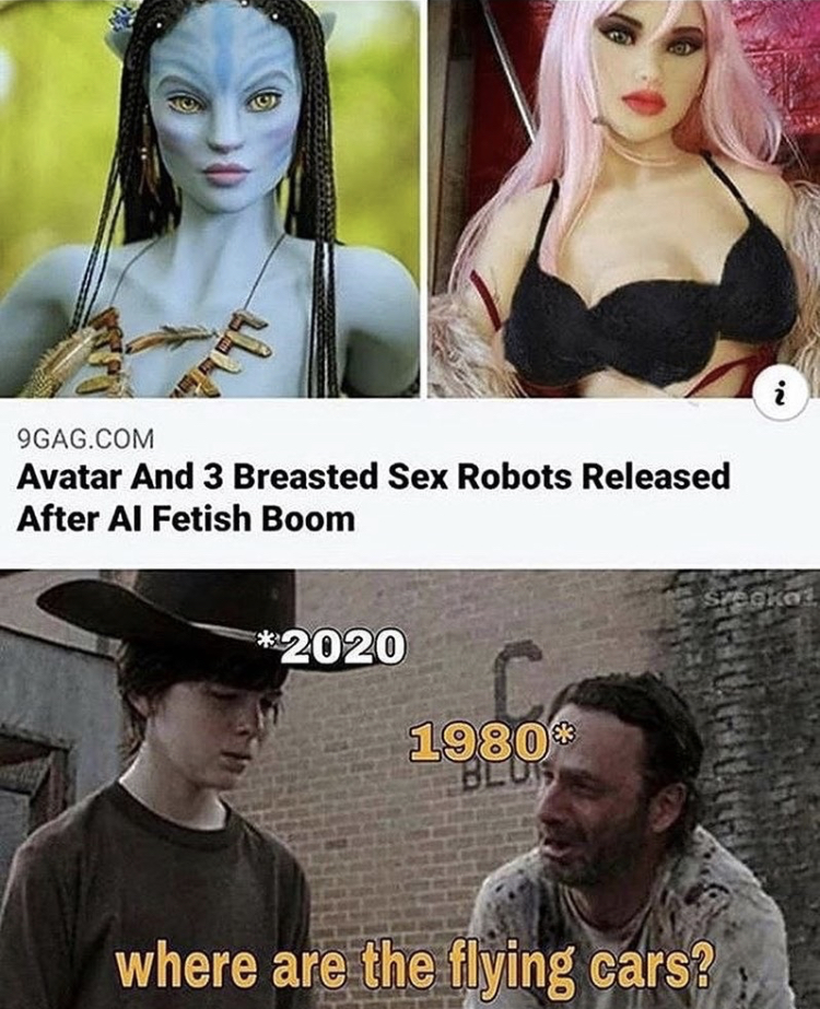 9GAG.Com Avatar And 3 Breasted Sex Robots Released After Al Fetish Boom ka 2020 1980 Bluts where are the flying cars?