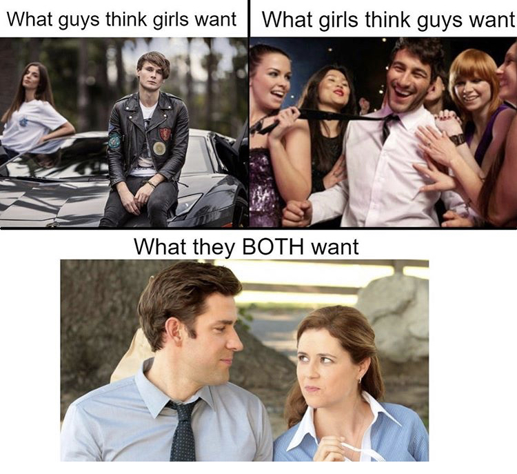 jim and pam vs april and andy - What guys think girls want What girls think guys want What they Both want
