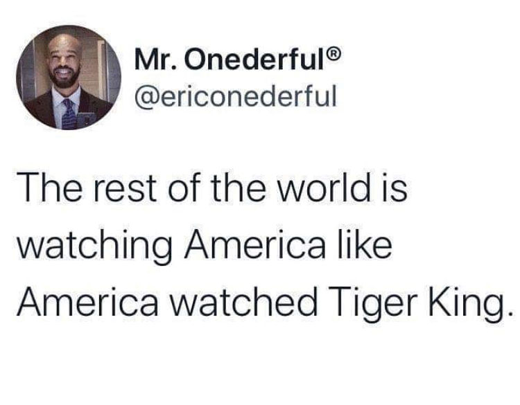 human behavior - Mr. Onederful The rest of the world is watching America America watched Tiger King.