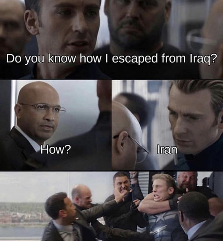 captain america meme elevator template - Do you know how I escaped from Iraq? How? Iran