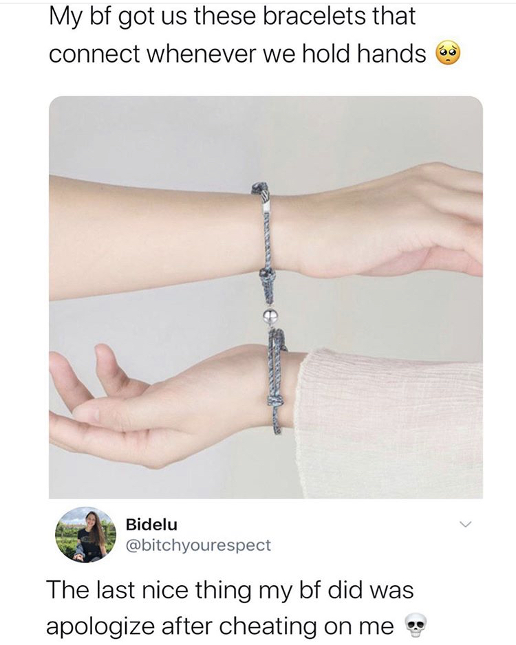 hand - My bf got us these bracelets that connect whenever we hold hands og Bidelu The last nice thing my bf did was apologize after cheating on me