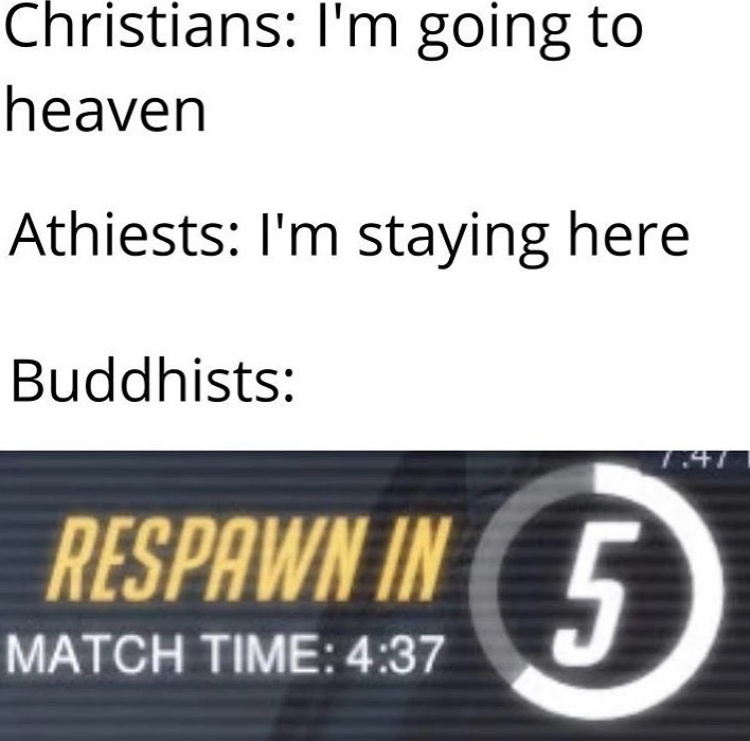 number - Christians I'm going to heaven Athiests I'm staying here Buddhists Respawn In 5 Match Time