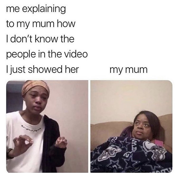 office relatable memes - me explaining to my mum how I don't know the people in the video I just showed her my mum awl