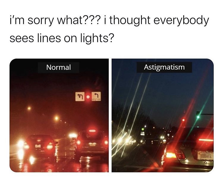 astigmatism lights - i'm sorry what??? i thought everybody sees lines on lights? Normal Astigmatism 3 7