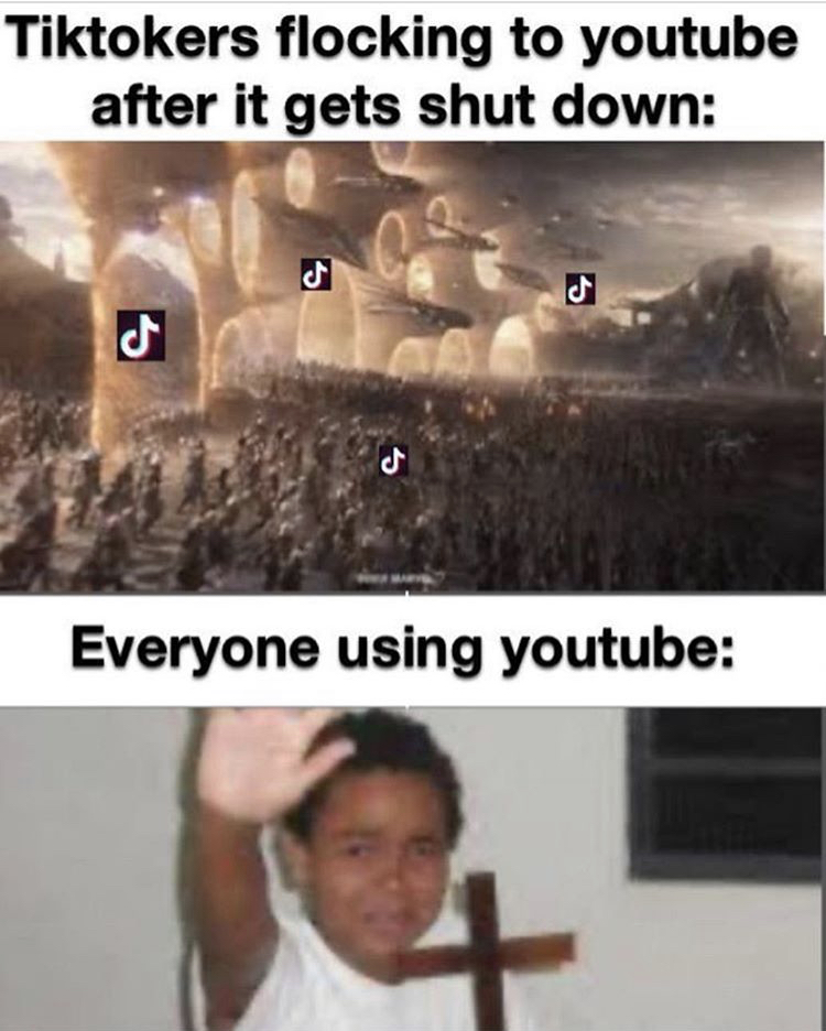 battle meme template - Tiktokers flocking to youtube after it gets shut down Everyone using youtube
