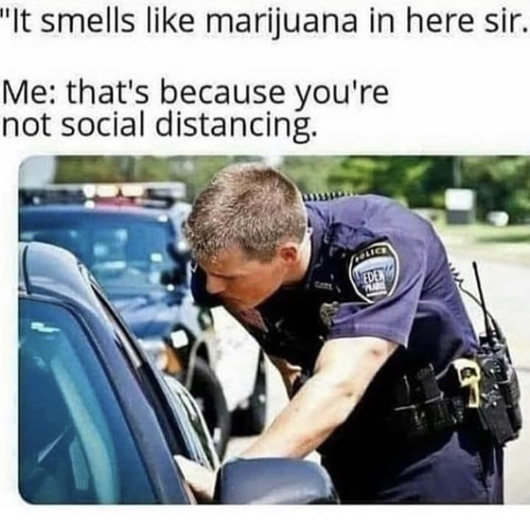 social distancing weed meme - "It smells marijuana in here sir. Me that's because you're not social distancing. Edet
