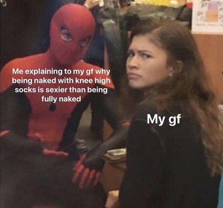 depressed millennial meme - Me explaining to my gf why being naked with knee high socks is sexier than being fully naked My gf