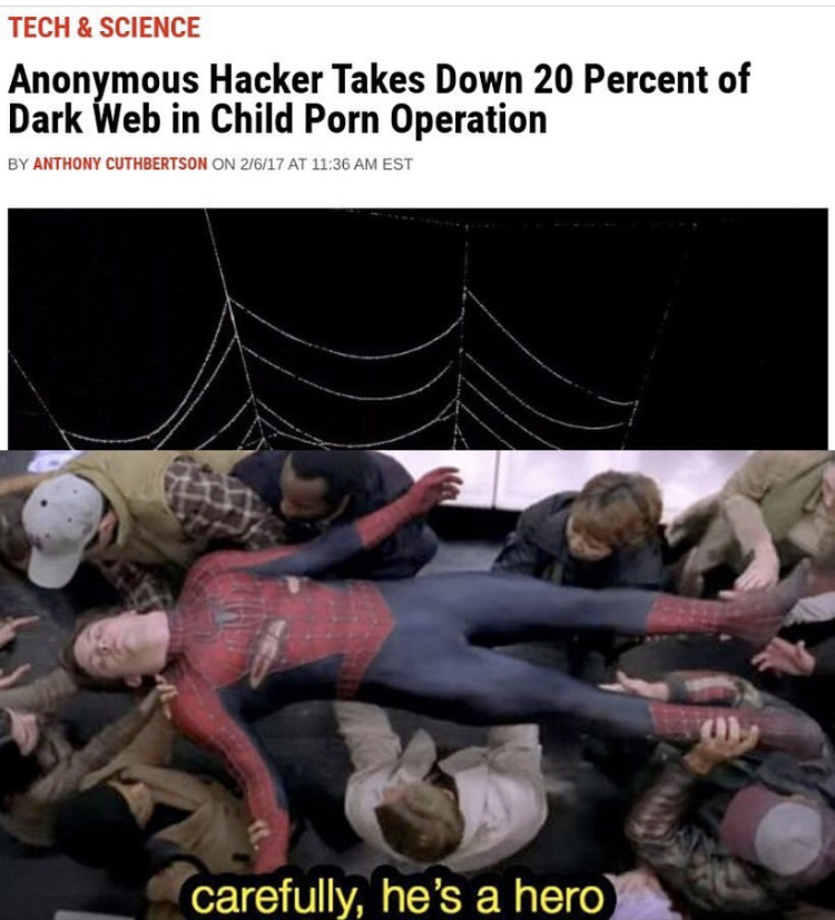 careful shes a hero - Tech & Science Anonymous Hacker Takes Down 20 Percent of Dark Web in Child Porn Operation By Anthony Cuthbertson On 2617 At Est carefully, he's a hero