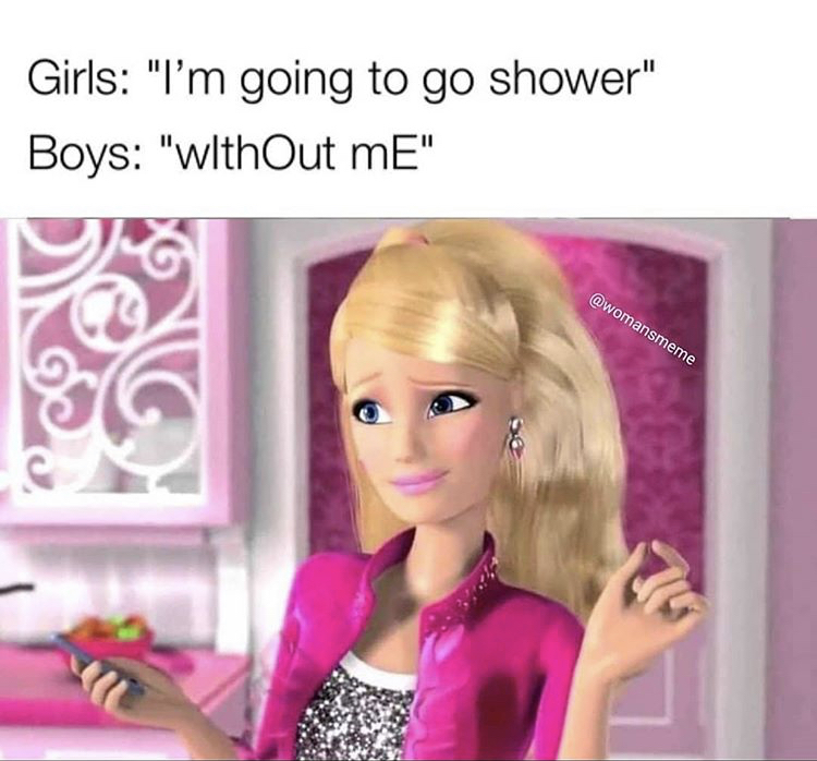 barbie on the phone - Girls I'm going to go shower. Boys: without me?