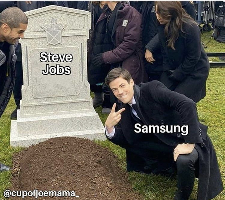 funny memes - baby yoda and kylo ren meme - Steve Jobs Samsung