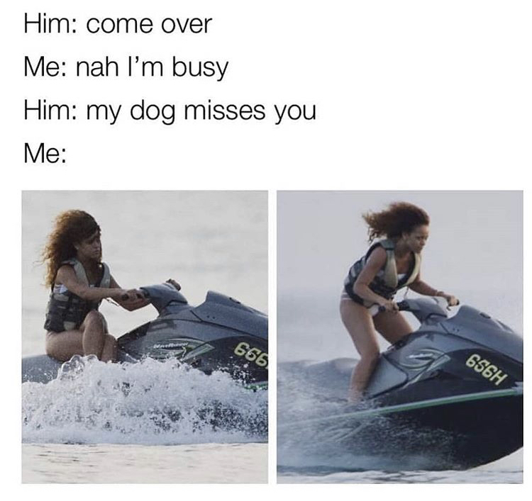 funny memes - my way meme rihanna - Him come over Me nah I'm busy Him my dog misses you Me 666 656H