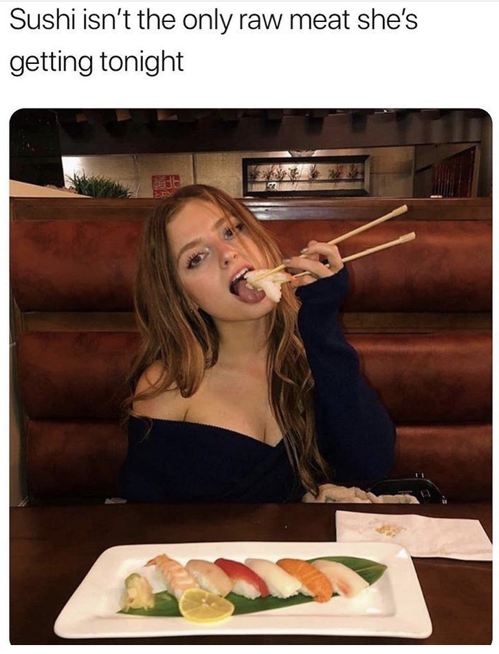 photo caption - Sushi isn't the only raw meat she's getting tonight
